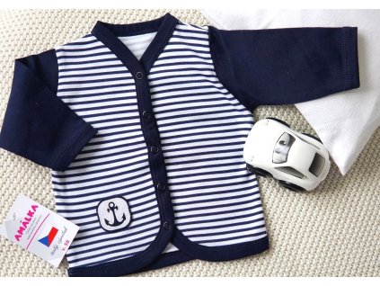 Bavlněný propínací kabátek, tmavě modré pruhy