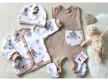 Bavlněná souprava pro miminko dupačky, Kapsa Medvídek