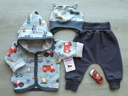 Souprava pro chlapečka zelená/šedá, auta