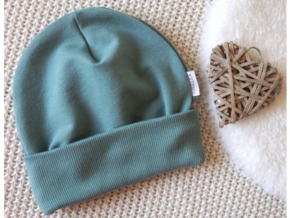 Elastická čepička teplákovina přeložený lem, kaktusově zelená