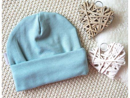 Elastická čepička teplákovina přeložený lem, ledově zelená