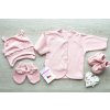 Bavlněná, kojenecká souprava, pudrově růžová s čepicí