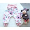 Zateplené kalhoty teplákovina - fleece ptáčci, květy