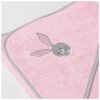 Dětská osuška Veba s kapucí růžová s výšivkou Zvědavý zajíček šedá lemovka