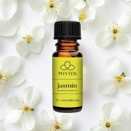 Jasmín – 15% esenciální olej s květy jasmínu na pozadí