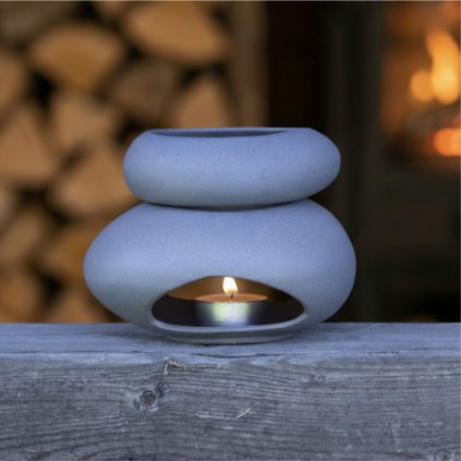 Šedá keramická aromalampa s čajovou svíčkou