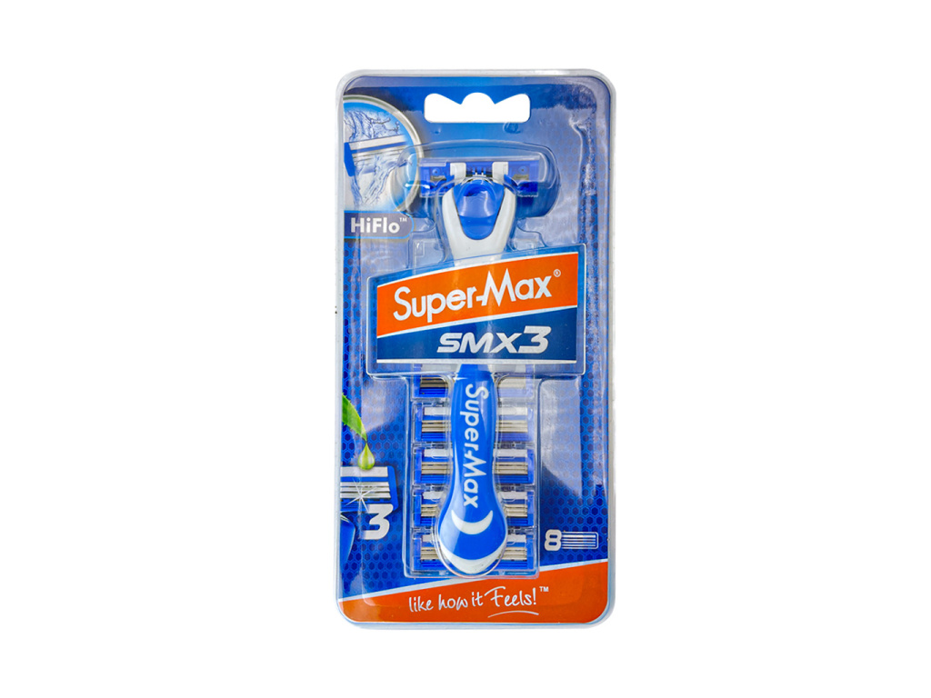 SUPER-MAX Hi Flo Holicí strojek pro muže s 3 břity - blister, 8 ks
