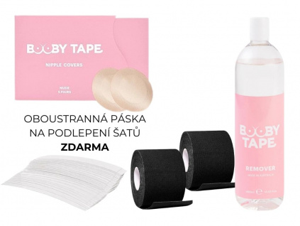 BOOBY TAPE sada černé lepicí pásky na prsa s dárkem