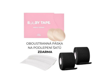 BOOBY TAPE SET 2 ks pásky BLACK + kryty na bradavky + ZDARMA oboustranná páska