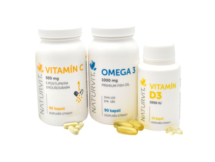NATURVIT Dárkové balení (3x 90) vitamínů na imunitu (C+Omega+D3) (1)