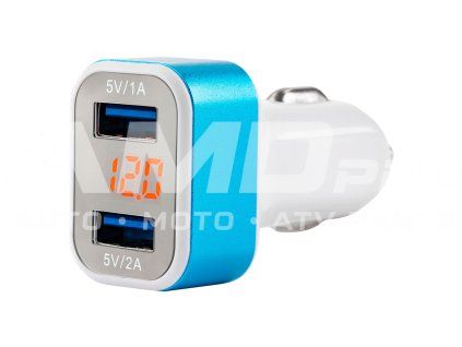 Nabíjačka do auta 2x USB + voltmeter TEST-04 AMiO-01028