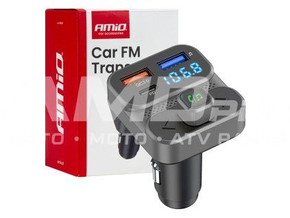 FM transmitter 2×USB-A 1×USB 12V 24V AMiO-04649