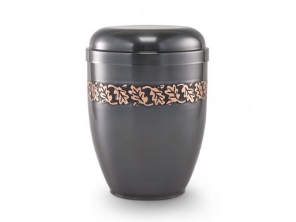 Urna na popol šedá, tepaný pás dubový list
