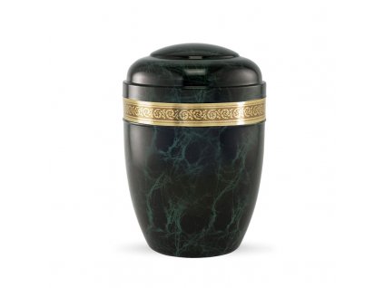 Kovová urna s efektom zeleného kameňa a vlysom