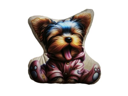 Velurový 3D polštářek ospalý jorkšír.