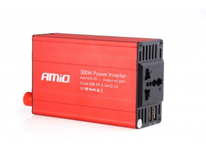 Měnič napětí AMiO 12 V/220V 300W/600W 2xUSB PI03