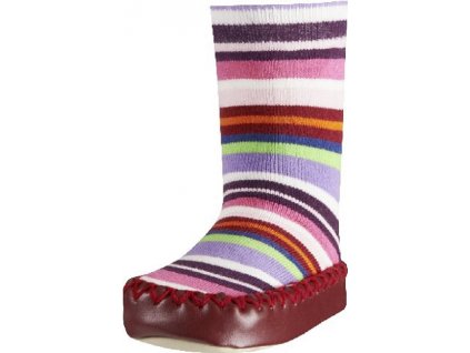 Protišmykové ponožky papučky s pásikmi červené