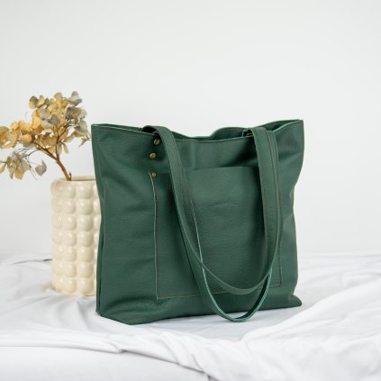 Kožená shopper kabelka, ručne šitá by Ammyla