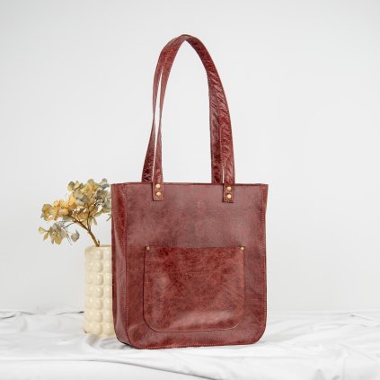 Kožená shopper kabelka, ručne šitá by Ammyla