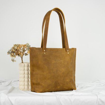 Kožená shopper kabelka, ručne šitá by Ammyla