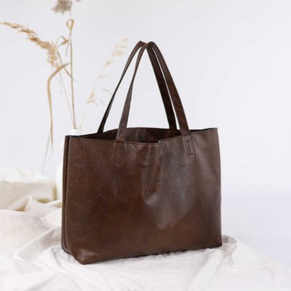 Kožená shopper kabelka, ručne šitá by Ammyla