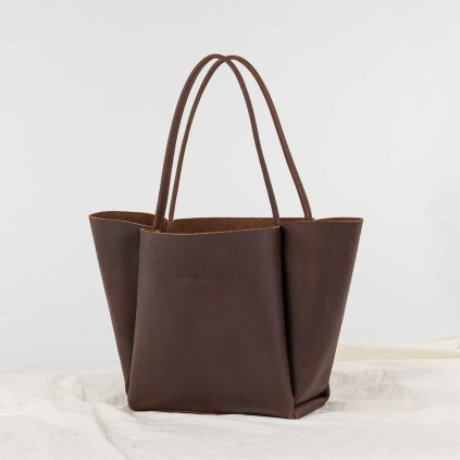 Kožená shopper kabelka, ručne šitá by Ammyla