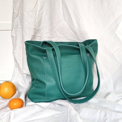 Kožená shopper kabelka, ručne šitá by Ammyla