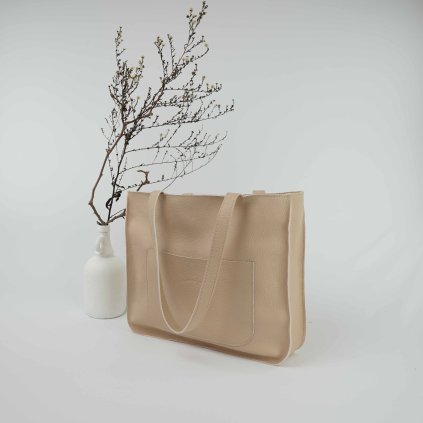 Kožená shopper kabelka, ručne šitá by Ammyla