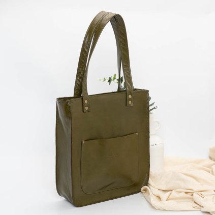 Kožená shopper kabelka, ručne šitá by Ammyla
