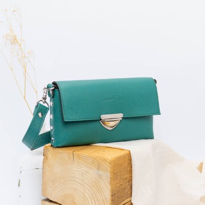 ručne šitá zelená kožená crossbody mini kabelka MidiMe