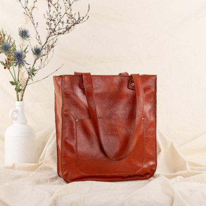 Kožená shopper kabelka, ručne šitá by Ammyla