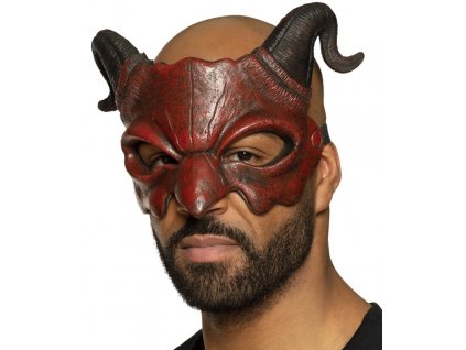Latexová maska démona s černými rohy