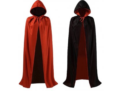 Oboustranný plášť s kapucí červený a černý