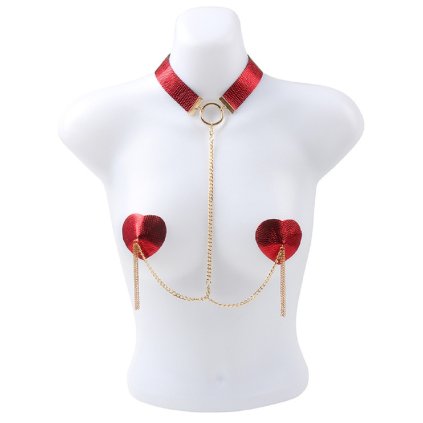 Obojek s lepítky na bradavky červený