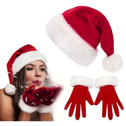 Vánoční set rukavice a čepice pro Santu a jeho pomocníky unisex