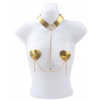 Obojek s lepítky na bradavky zlatý