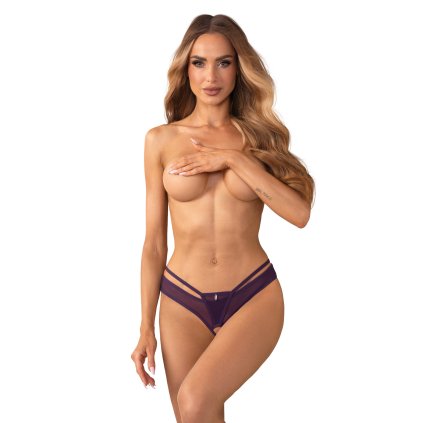 Dámská svůdná tanga Vibres crotchless fialové - Obsessive (Velikost S/M)