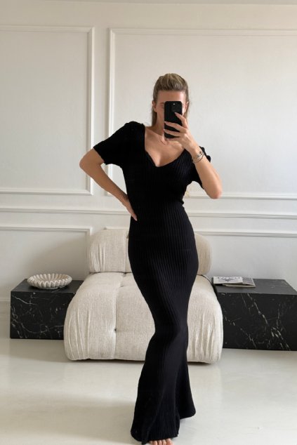 Černé dlouhé šaty se zadním hlubokým výstřihem Molly