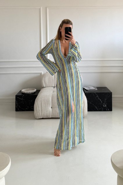 Maxi modré háčkované šaty Esmé