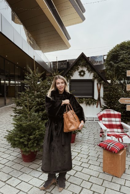 Černý dlouhý kožíšek Premium Quality na zavázání