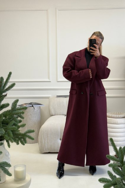Vínový dlouhý kabát