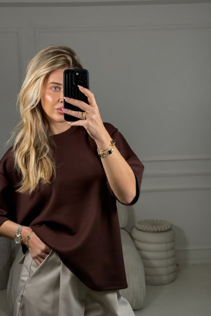 Hnědé čokoládové oversize tričko Lynn