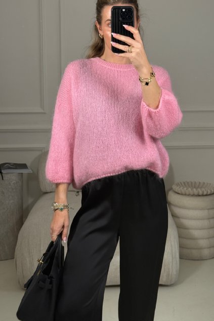 Pink mohérový svetr Rosemary