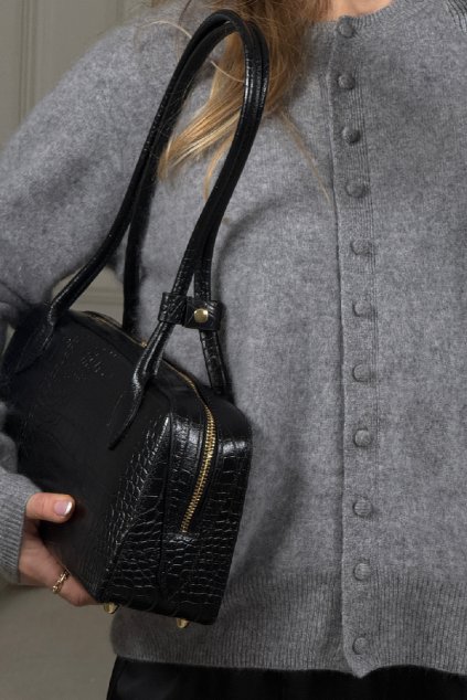 Černá kožená kabelka s croco efektem Noir Elegance