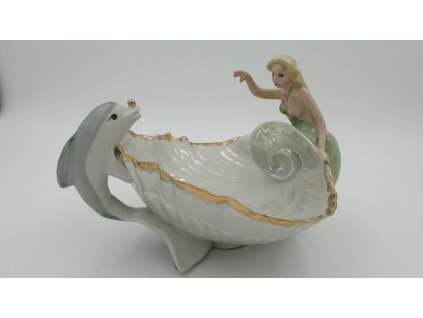 Mořská panna a delfín. Mísa na ovoce. Porcelán.