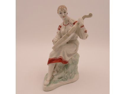 Dívka s bandurou. Soška. Porcelán.