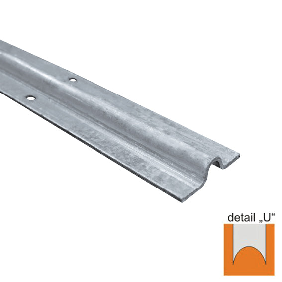 Koľajnička vodiaca spodná-U, INOX, R10, L3000mm