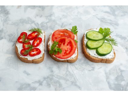 front view tasty toasts with tomatoes peppers cucumbers white background sandwich bread food meal dinner burger horizontal