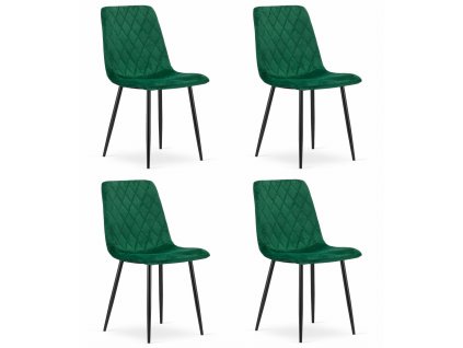 Set 4 kresiel TURIN - tmavozelený zamat / čierne nohy