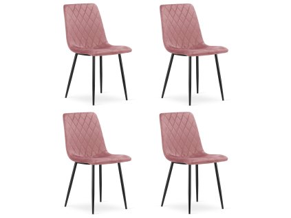 Set 4 kresiel TURIN - ružový zamat / čierne nohy